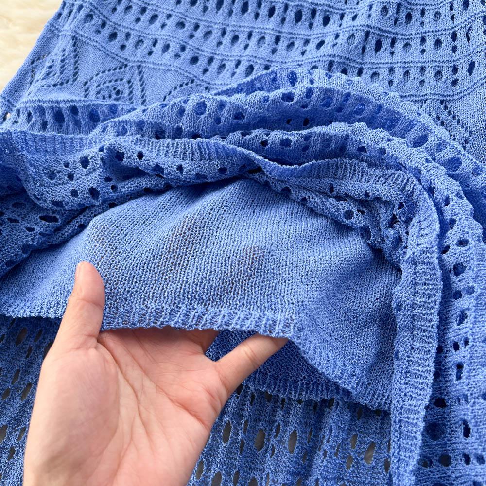 High Quality Women Chic Hollow Out Knitted Sweater Dress Summer Elegant Short Sleev Midi Bodycon Mermaid Dresses