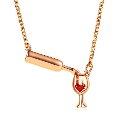 Red Heart Wine Bottle Necklaces Women Rose Gold Silver Color Love Glass Pendant Charm Jewelry Clavicle Chain