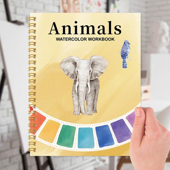 Watercolor Painting Kit for Beginners Step-by-Step Painting Guide with 12 Colors Flower Animal Theme Practice Workbook for Learning Blending