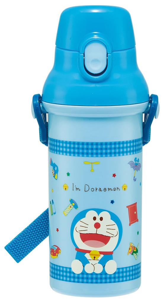 Skater Children's Water Bottle, 480ml, Direct Drinking, Plastic, One-Touch Operation, Dishwasher Safe, Made in Japan, Sanrio "I'm Doraemon" Gingham