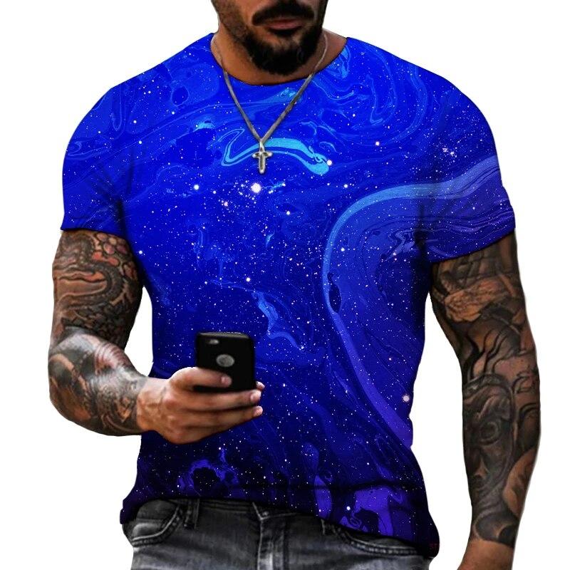 

Summer men t-shirt Starry Sky Dotted With Colorful 3D Printing Printing New Round Neck Short Sleeve High-quality Clothing 5XL