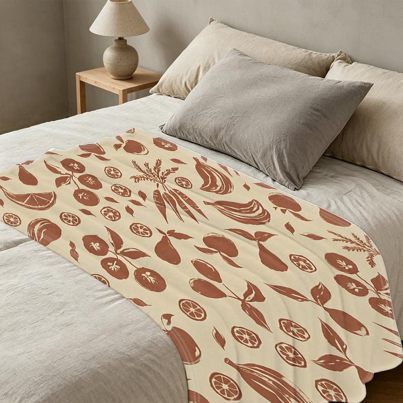 Thick Warm Flannel Blanket Fruit Series, Soft Cozy All-Season Single Blanket for Home/Guest Room, Halloween & Christmas Decor & Practical Use