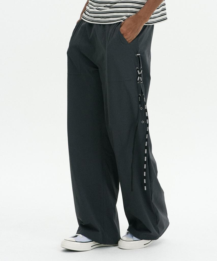Keuleogsi Side Lace-Up Wide Pants Charcoal
