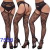 New style open crotch lace transparent suspender black silk sexy fishnet stockings non-slip one-piece suspender belt for women