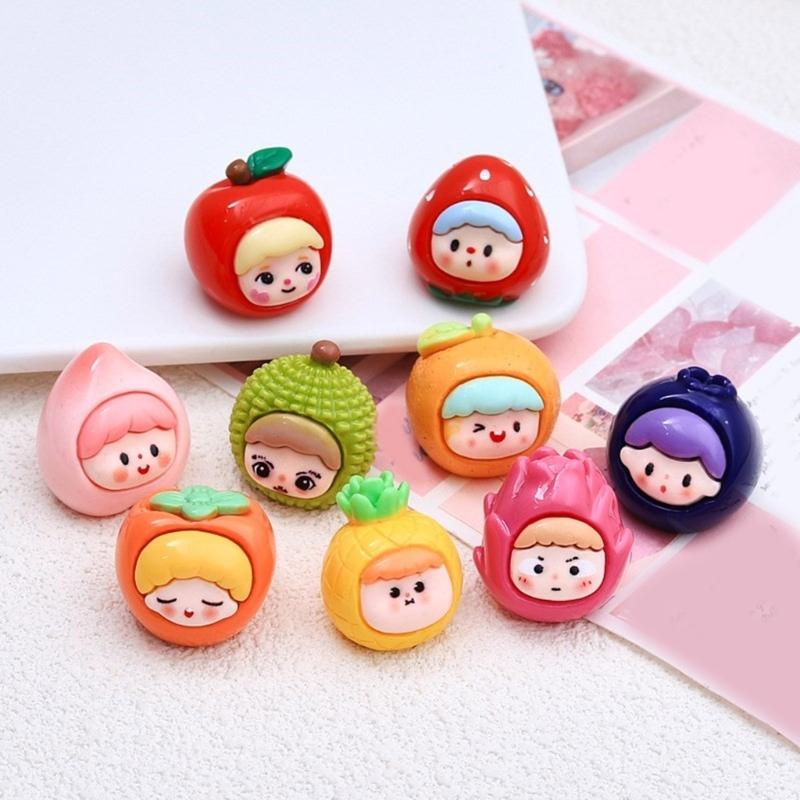 Fashionable Set of 9 Lovely Fruit Girl Resin Charm for Craft Supplies and Jewelry Making Assorted Colorful Designs