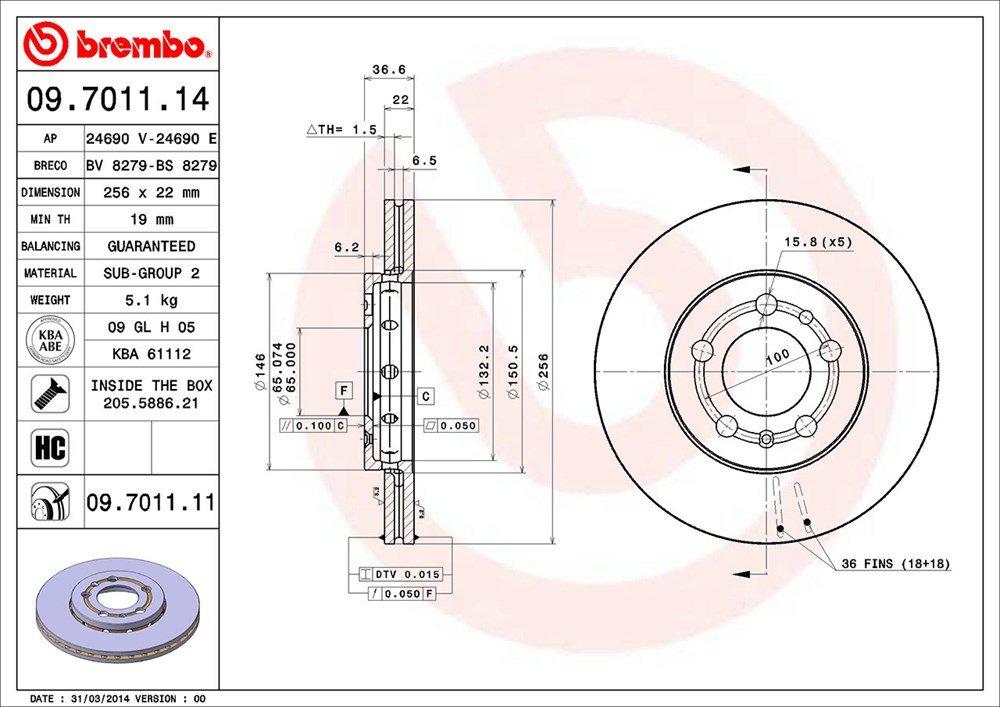 Rotor for Imported Cars Product 09701111 BREMBO/Disc Number