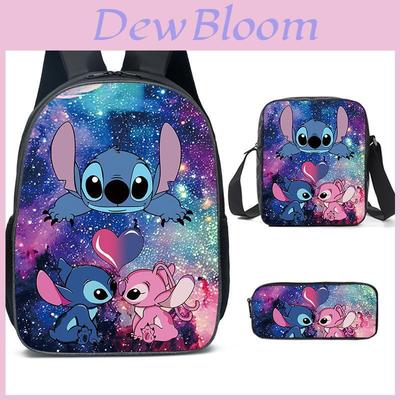 Stitch Cartoon Backpack Set With Breathable Oxford Fabric For Elementary Students