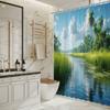 Serene Tropical River Bath Curtain - Palm Trees & Blue Sky, Waterproof Home Decor Adds Tranquility To Your Bathroom