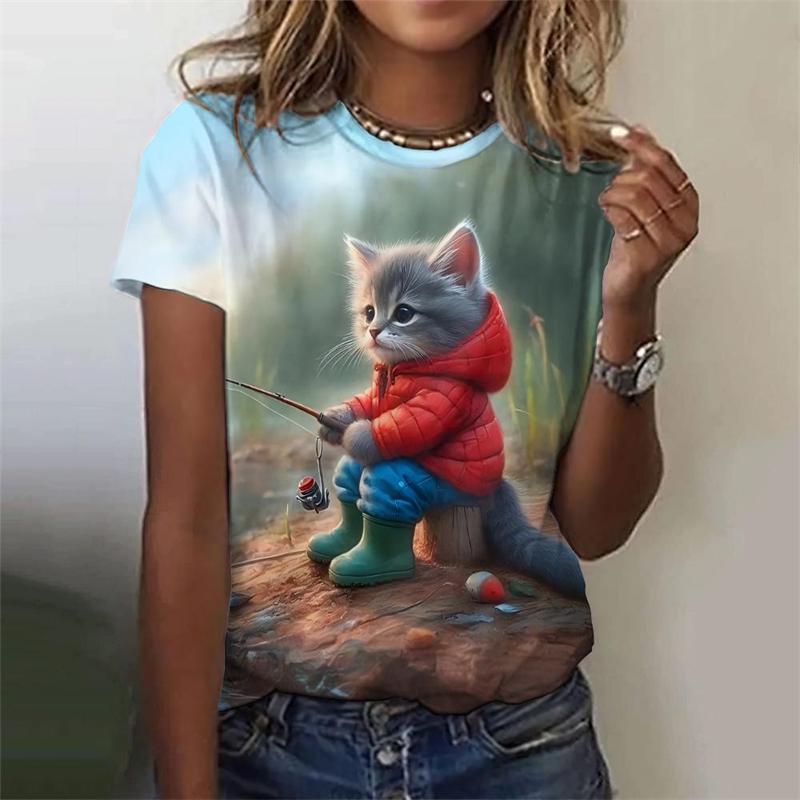 Women's T Shirt Cat Dog 3d Print Casual Short Sleeve Funny  Fashion Streetwear O-Neck T Shirts Orange Cat Female Clothing