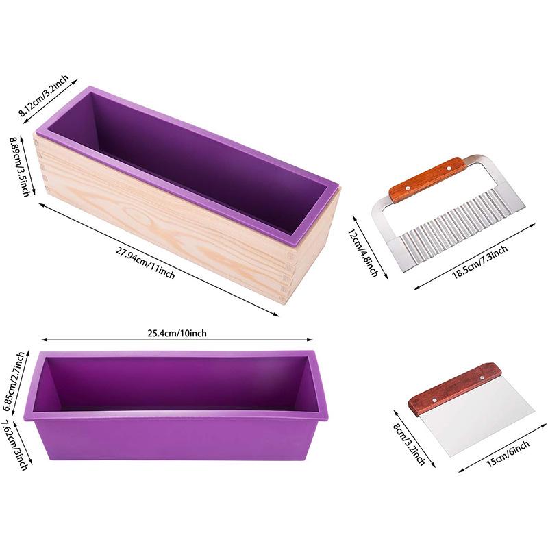 1200ml Silicone Soap Mold with Wooden Box & Cutter - DIY Soap Making Tool Set