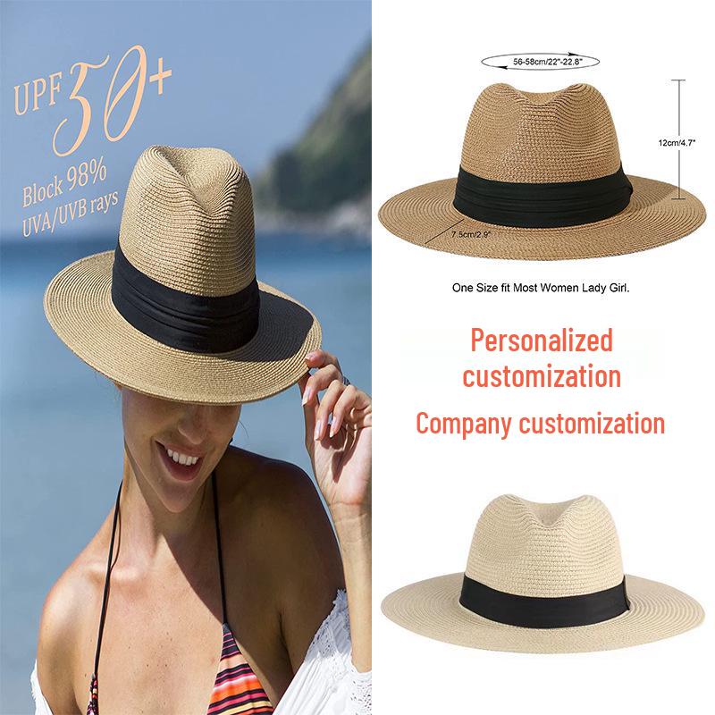 

Breathable Straw Panama Jazz Hat for Sun Protection on Seaside Vacations
