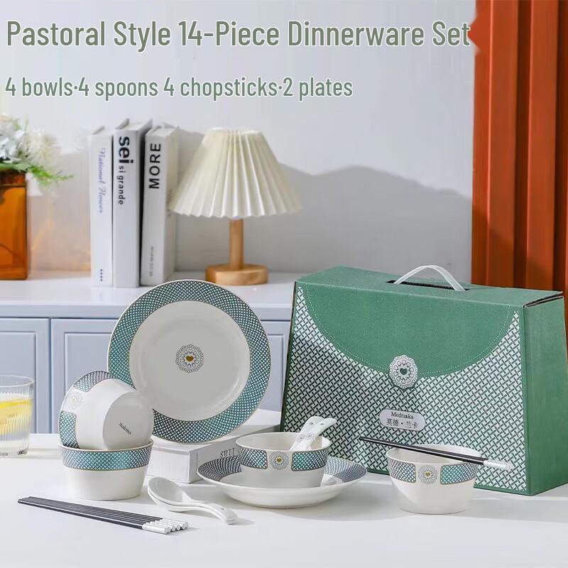 Мода Ланка 14-предметный пасторальный керамический набор столовой посуды