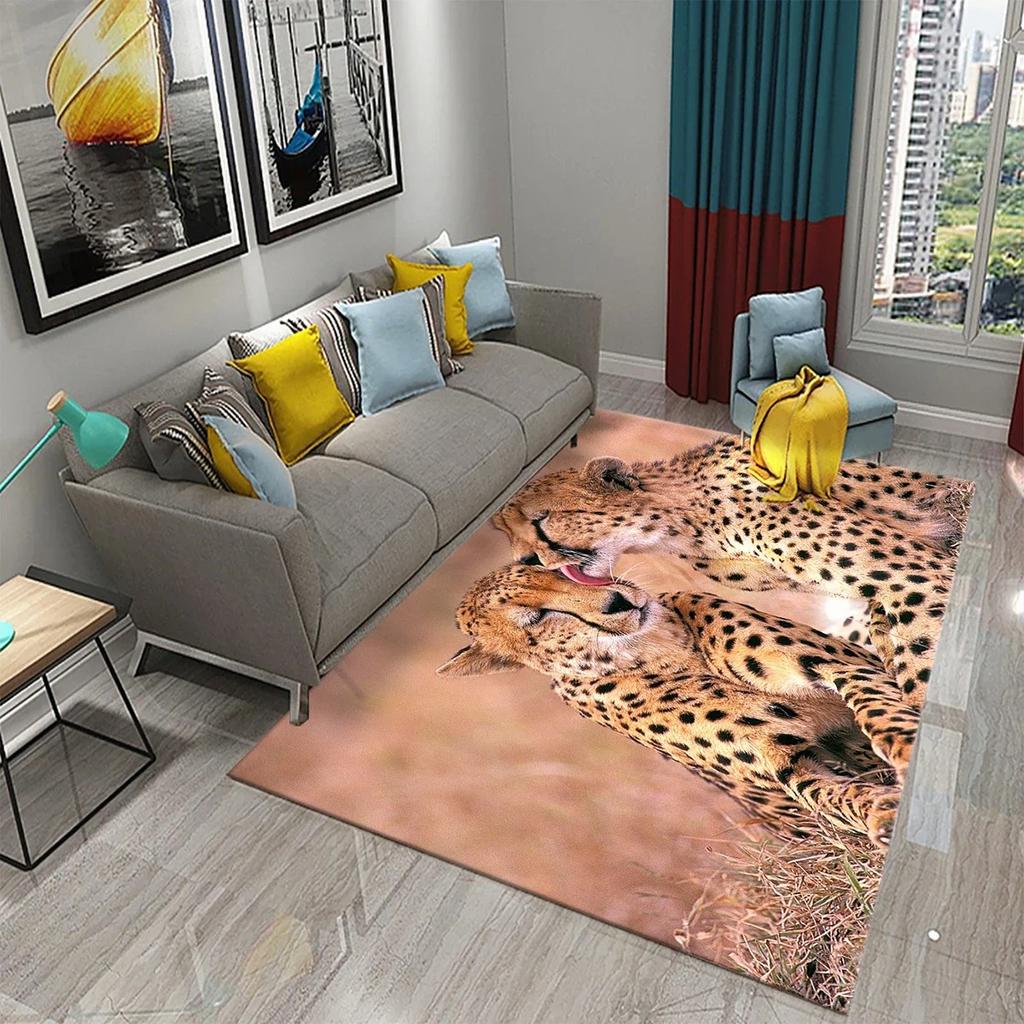 3D Leopard Carpet Wild Animal Pattern Living Room Bedroom Bathroom Kitchen And Kids Play Area Non-Slip