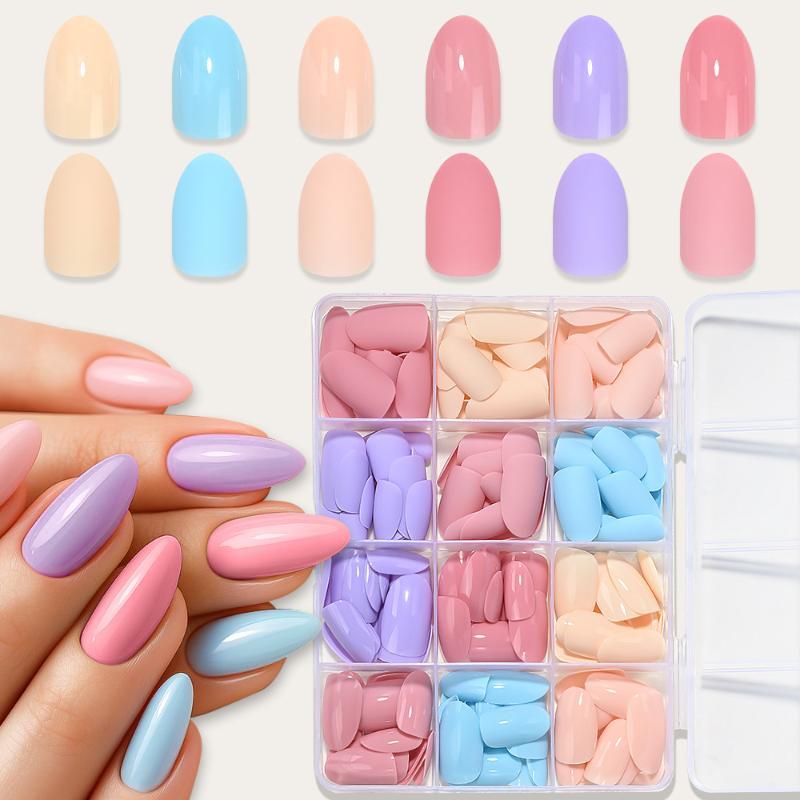 Unghie Finte Press-On 288 Pezzi per Scatola Colori Cremosi Dopamina Media Lunghezza Mandorla Lucide Riutilizzabili per Manicure Fai-da-Te
