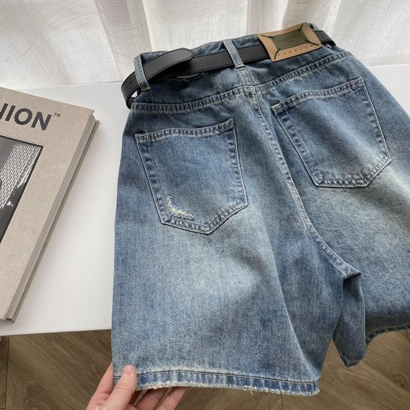 mm Ripped Women's Summer Thin Cover Half Length Denim Shorts