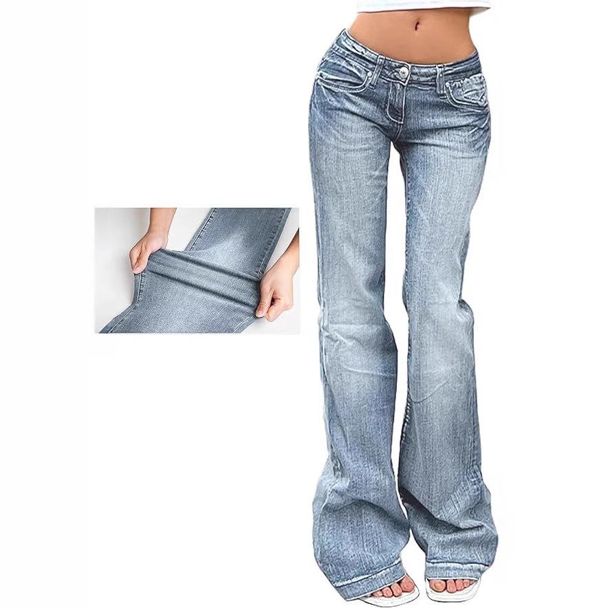 European and American retro Spice Girls flared pants slim and thin elastic jeans women's trousers
