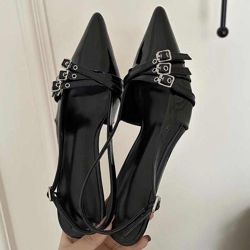 2026 Pointed Toe Shallow Ladies Heels Shoes Female Fashion Slingbacks New in Medium Heels Shoes for Women Footwear Mules