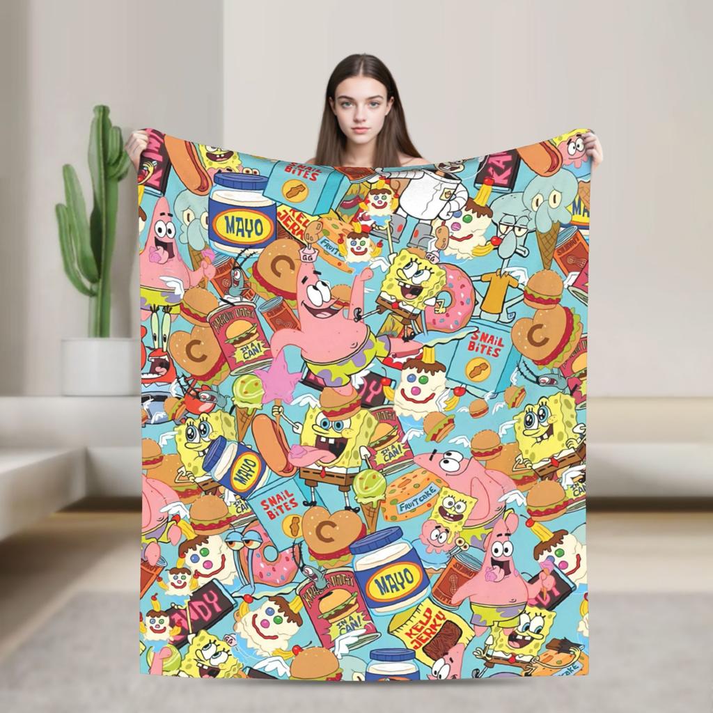SpongeBobs Dark Mini Avatar Repeat Blanket Quality Warm Soft Throw Blanket Autumn Girls Boys Living Room Novelty Bedspread
