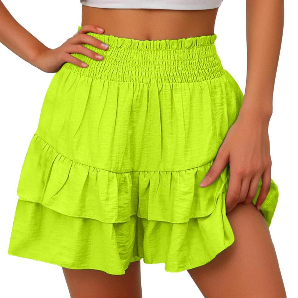 Damen Sommerrock mit Rüschen und hoher Taille, süßer, fließender Rock, lässig, bequem, elastische Shorts, Wickel-Strandshorts