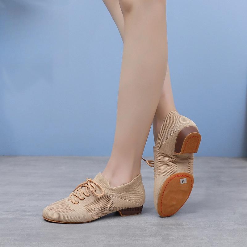 Dance Shoes Indoor Cowhide Sole Cheerleading Aerobics Shoes Children's Women's Low Heeled Adult Latin Jazz Dance Shoes