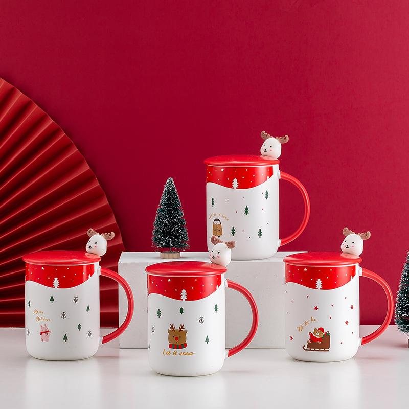 Christmas gift ceramic cup gift box with personality trend cute coffee white porcelain mug couple water cup