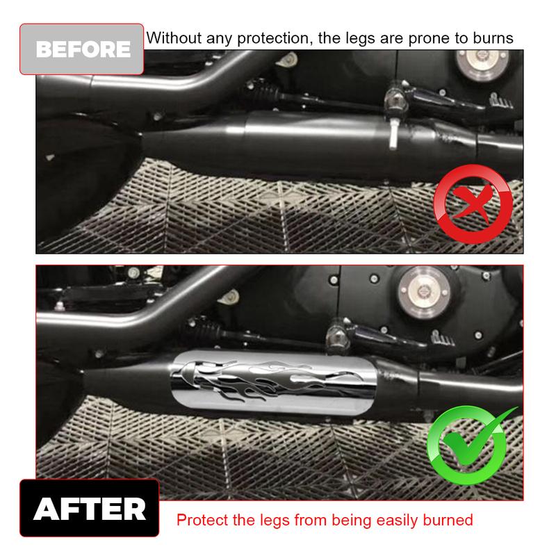 Universal Motorcycle Flame Exhaust Pipe Heat Shield Cover Heel Guard for Harley Honda Suzuki Yamaha Touring - Black