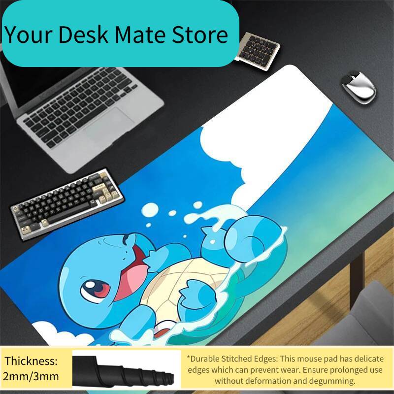 Japan Anime Mouse Pad PC Blue Ppokemon Squirtle Keyboard Rug XXL Gamer Cabinet Mousepad Laptop Kawaii Gaming Extended Desk Mat
