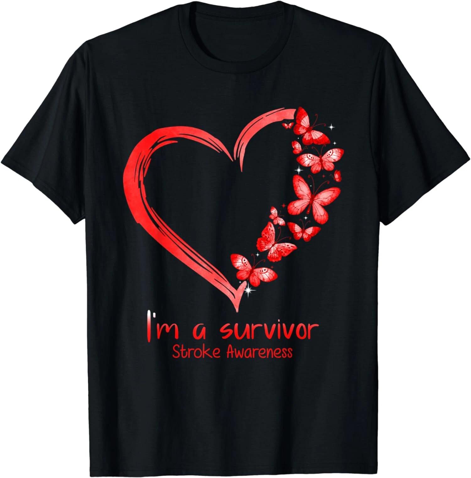 Red Butterfly Heart I m A Survivor Stroke Awareness T-Shirt XXXXL