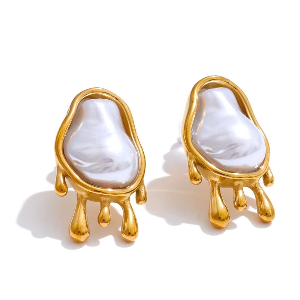 

Yhpup Stainless Steel Baroque Simulated Pearls Ring PVD 18K Golden Plated Fashion Finger Jewelry for Women
