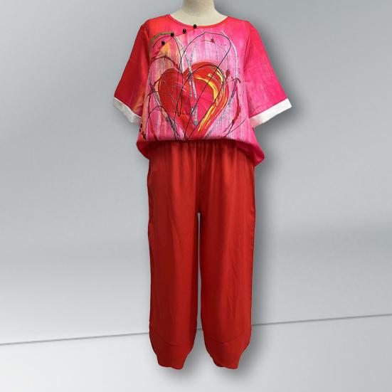 2 Stück/Set Bluse Hose Rundhals Halbarm Knopf Elastische Taille Lässig Täglich