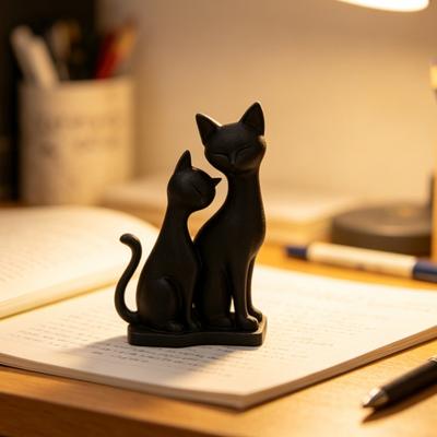 Figura de Gato Impresa en 3D, Escultura de 2 Gatos Entrelazados, Estatua Moderna de Gato Negro para Hogar, Sala de Estar, Escritorio de Oficina, Decoración de Estantería