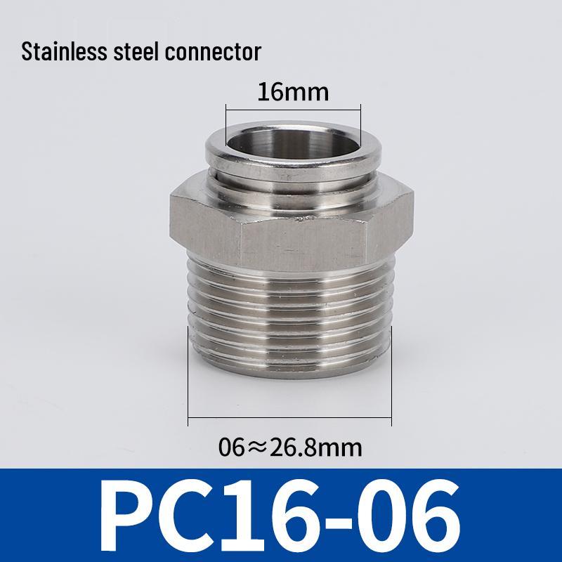 304 Stainless Steel Threaded Pneumatic Air Hose Quick Connect Fitting, PC/PL Options: 8-02, 4-M5, 6-01, 10-03.