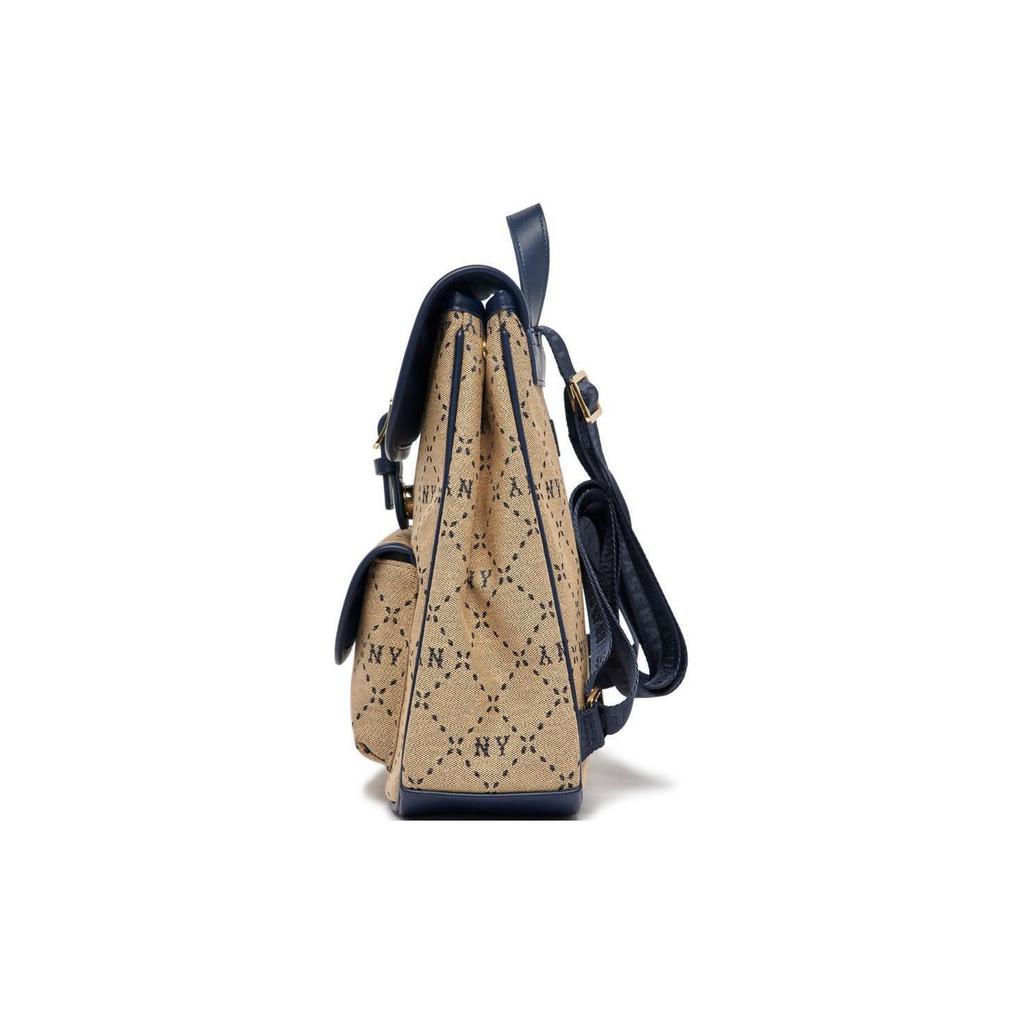 New MLB Leather With Fabric Backpack Regular Women's Beige/Blue 7ABKMD53N-50BGS