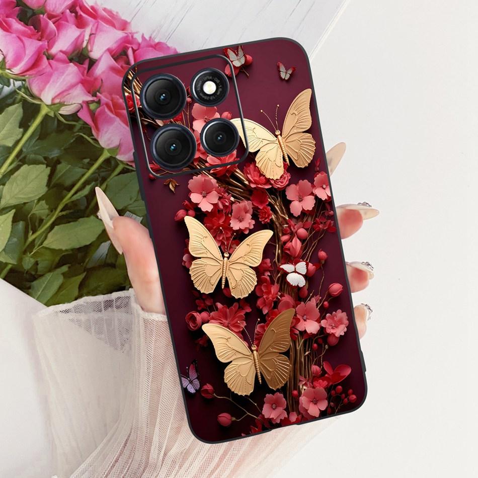 Für Motorola Moto G86 Power Niedliche Blume Schmetterling Katze Bemalte Hülle Für Moto G86 G86Power Schwarzes Silikon Weiche Handyhüllen