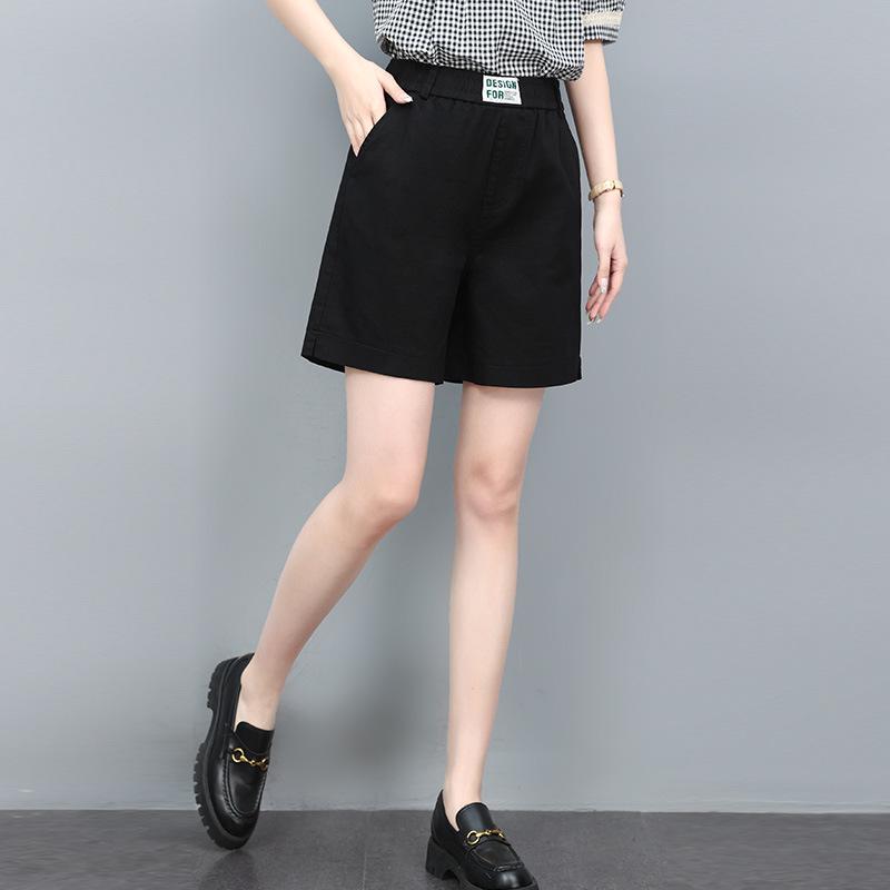 

Женские шорты-костюм с высокой талией и широкими штанинами черного цвета - Летний сезон 2024, тонкий стиль, повседневные шорты для миниатюрных 2XL чёрный