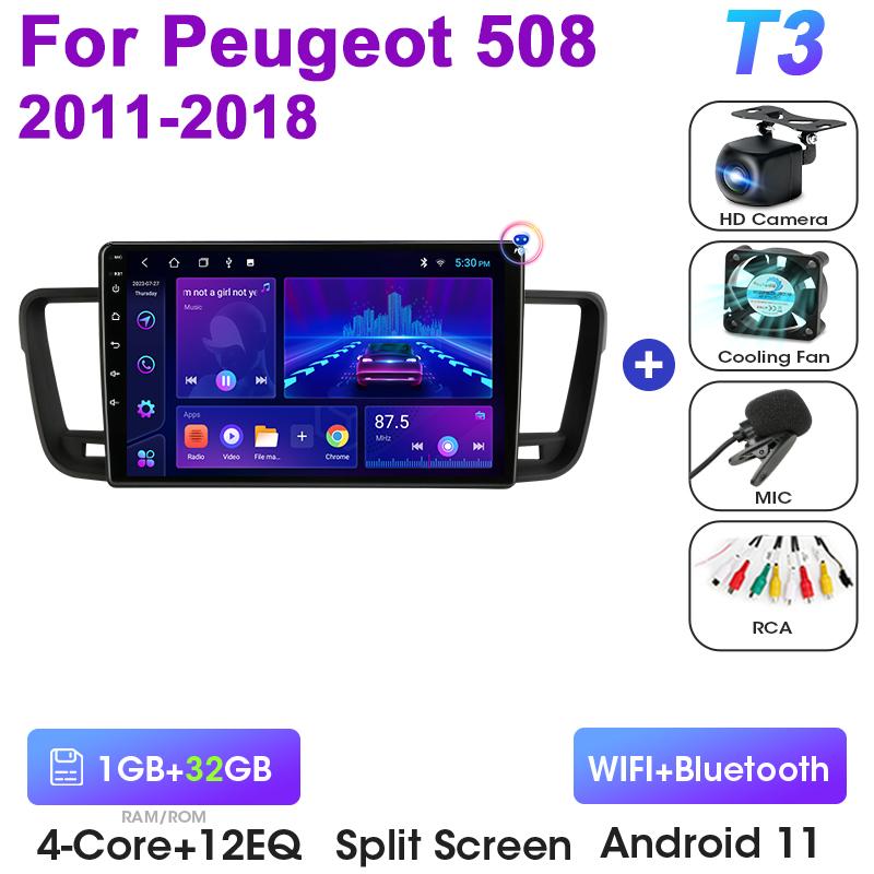 2 Din Android 12 Car Radio For Peugeot 508 2011 -2018 Multimedia Video Player GPS Navigation Stereo 4G WIFI Carplay Auto RDS DVD