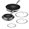 HexClad 4-Piece Hybrid Frying Pan & Wok Set, Nonstick, Induction/Oven/Dishwasher Safe (Manufacturer Direct Exclusive, Lifetime Warranty), with HexClad