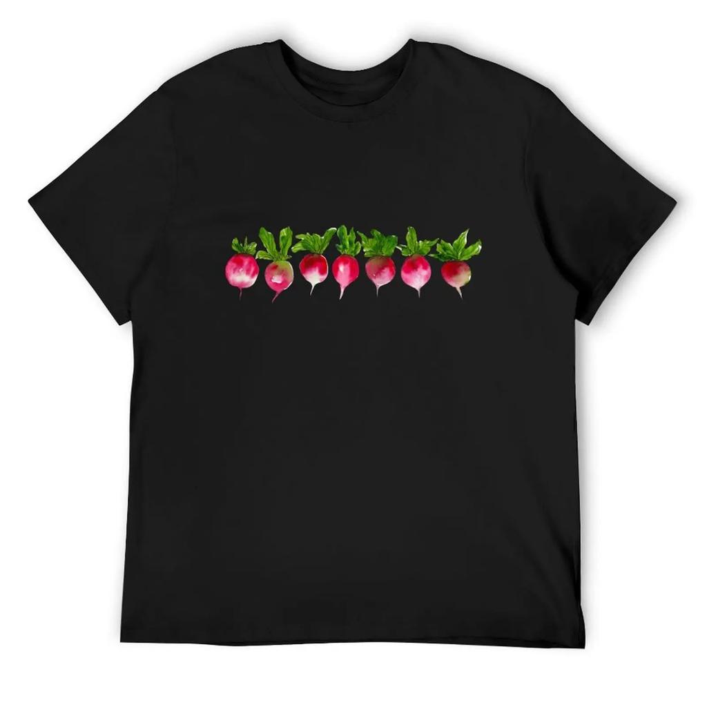 Watercolor Radish Seamless Pattern T-Shirt Blacks Oversized Men's Clothing