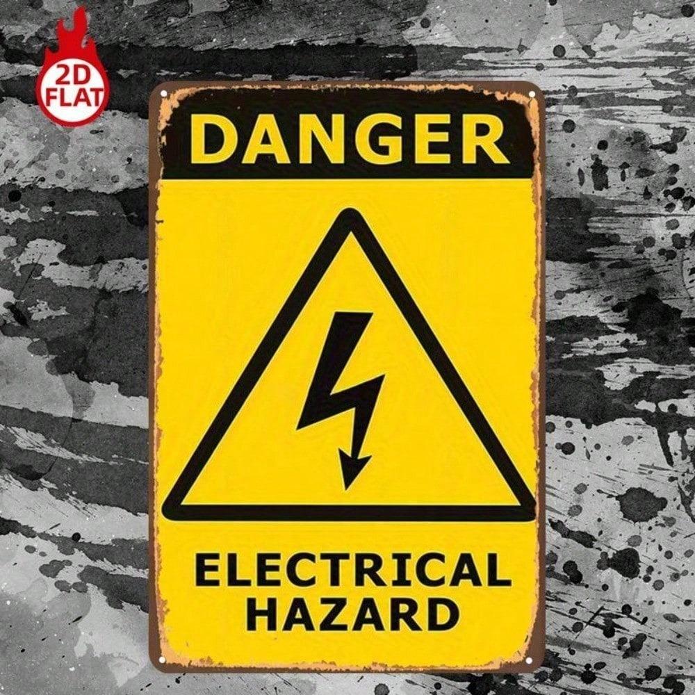 1pc Vintage Electrical Hazard Warning Sign 8x12in Metal Plaque Retro Safety Decor for Garage Bar Restaurant Door