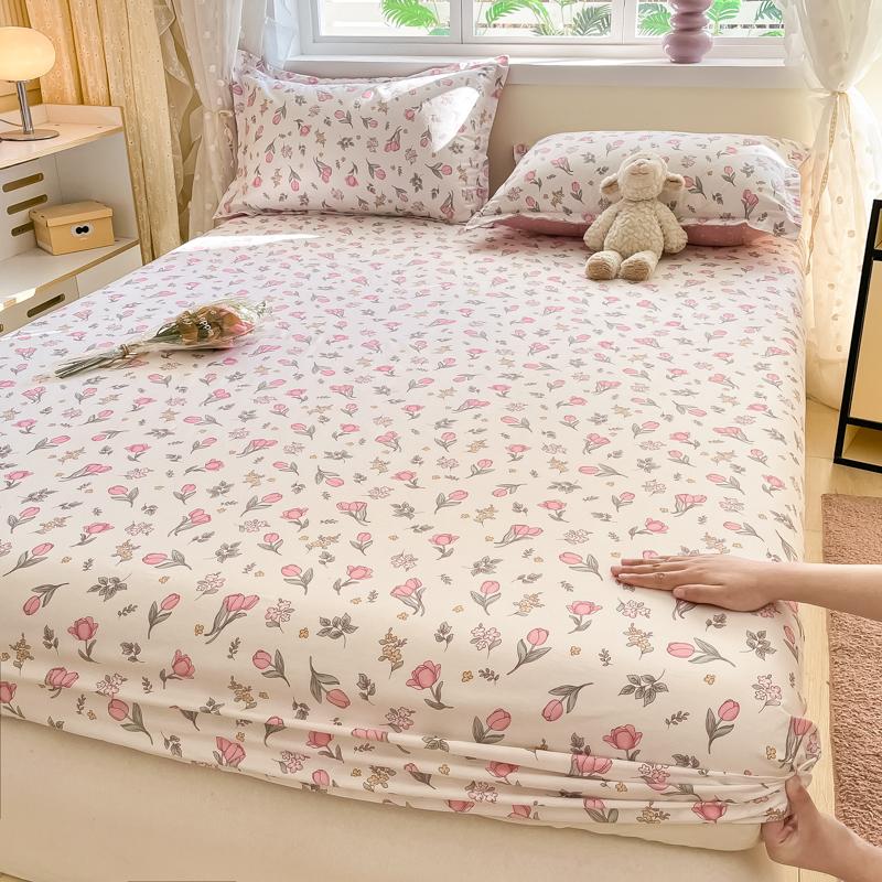 Cotton Grid Printed Fitted Sheet Dust Protector Cover Universal Mattress Cover Bed Sheets Queen With Elastic Bed Linens