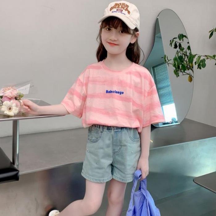 Girls Summer Short Sleeve Cotton T Shirt Stylish and Versatile Top 100