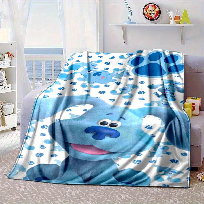 Cartoon Blue dog Blanket Flannel Blanket for bed, sofa, Camping, Hiking, Picnic Essentials, gift for family Fan gifts