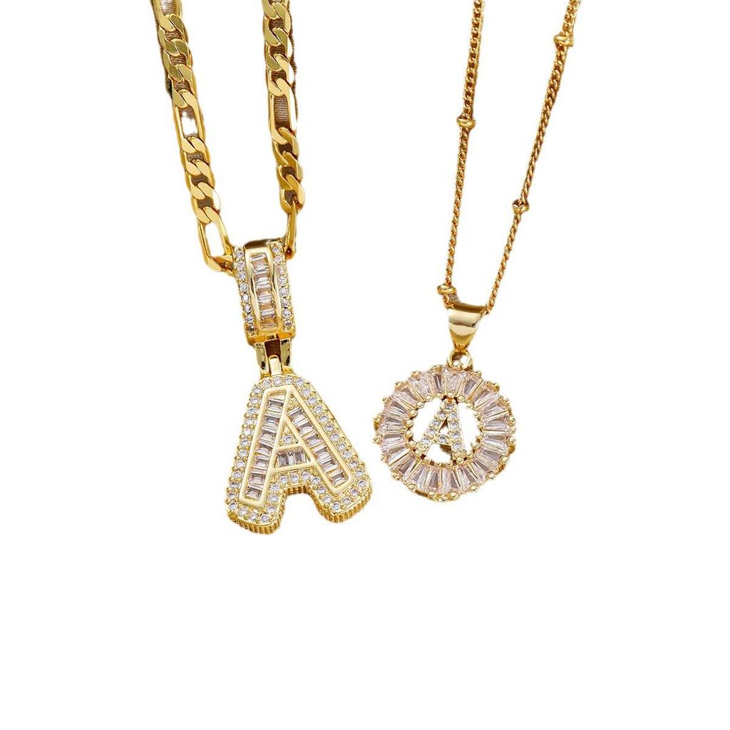 18k Gold Zircon Alphabet Necklace - Elegant Rock Candy Design