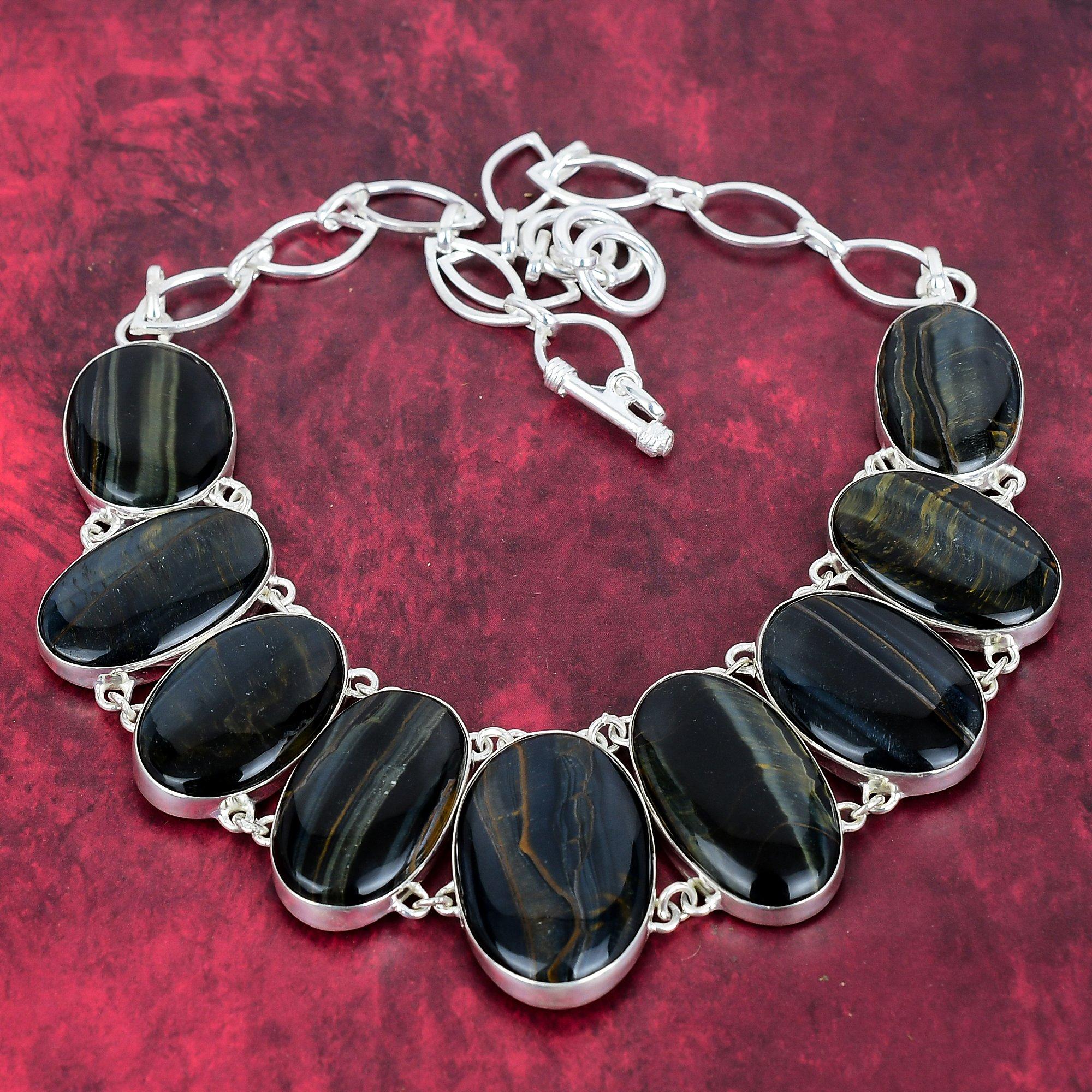 

Удивительное колье с синим тигровым глазом, ювелирные изделия из драгоценных камней, ожерелье из стерлингового серебра 925 пробы, регулируемая цепочка ручной работы, ювелирные изделия Adjustable with 18 inches синий