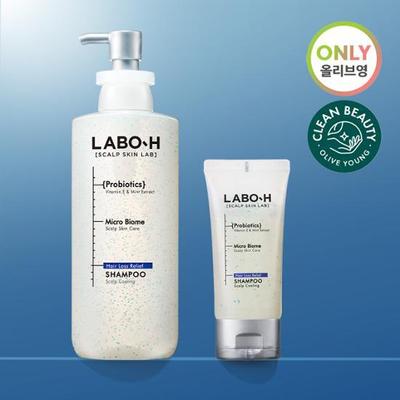Shampoo per il sollievo dei sintomi della caduta dei capelli LaboH, rinfrescante per il cuoio capelluto (333 ml + 50 ml)