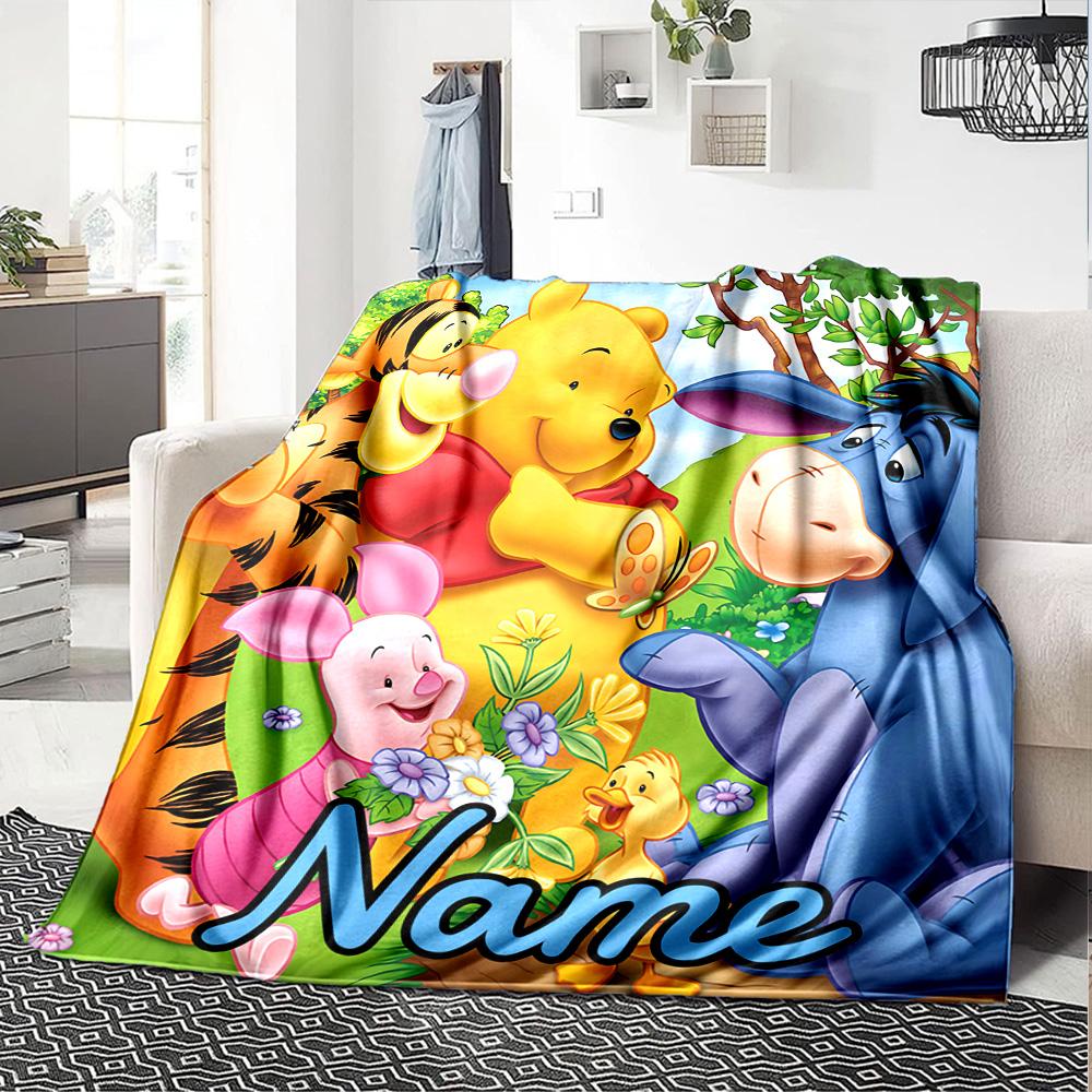 Custom Name Winnie Pooh Adventure flannel Blanket for Super Soft Cute Comfort Blanket for Travel Bedding Couch Sofa Blanket