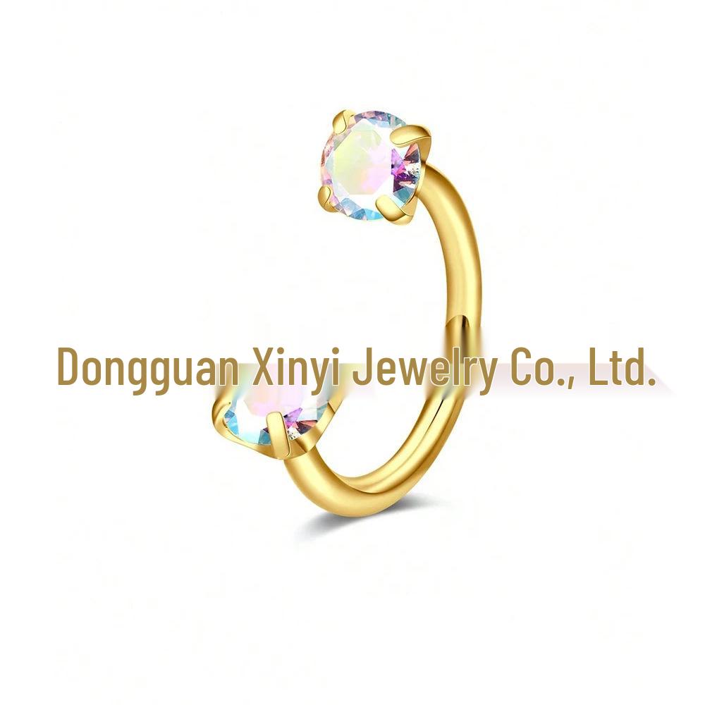 Stainless Steel U-Shaped Nose Ring with Double Zirconia