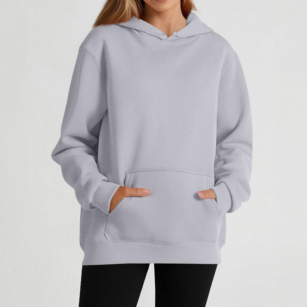 Women's casual long-sleeved solid color hooded sweatshirt