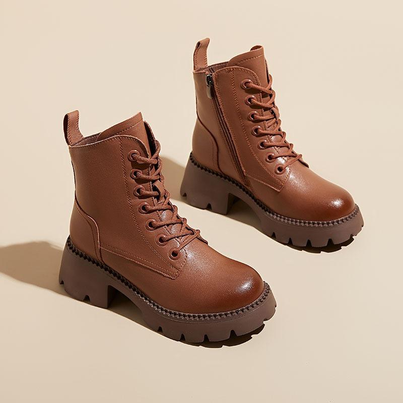 thick-soled Martin boots women's new autumn and winter boots leather high-heeled velvet short boots