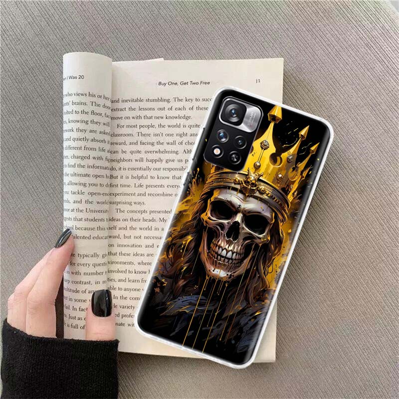 Crown Skeleton Emperor Phone Case For Redmi Note 13 12 Pro Plus 14 15 Pro 5G 11 11T 11E 11S 10 Pro 10S 9 9S Cover Cell Clear TPU